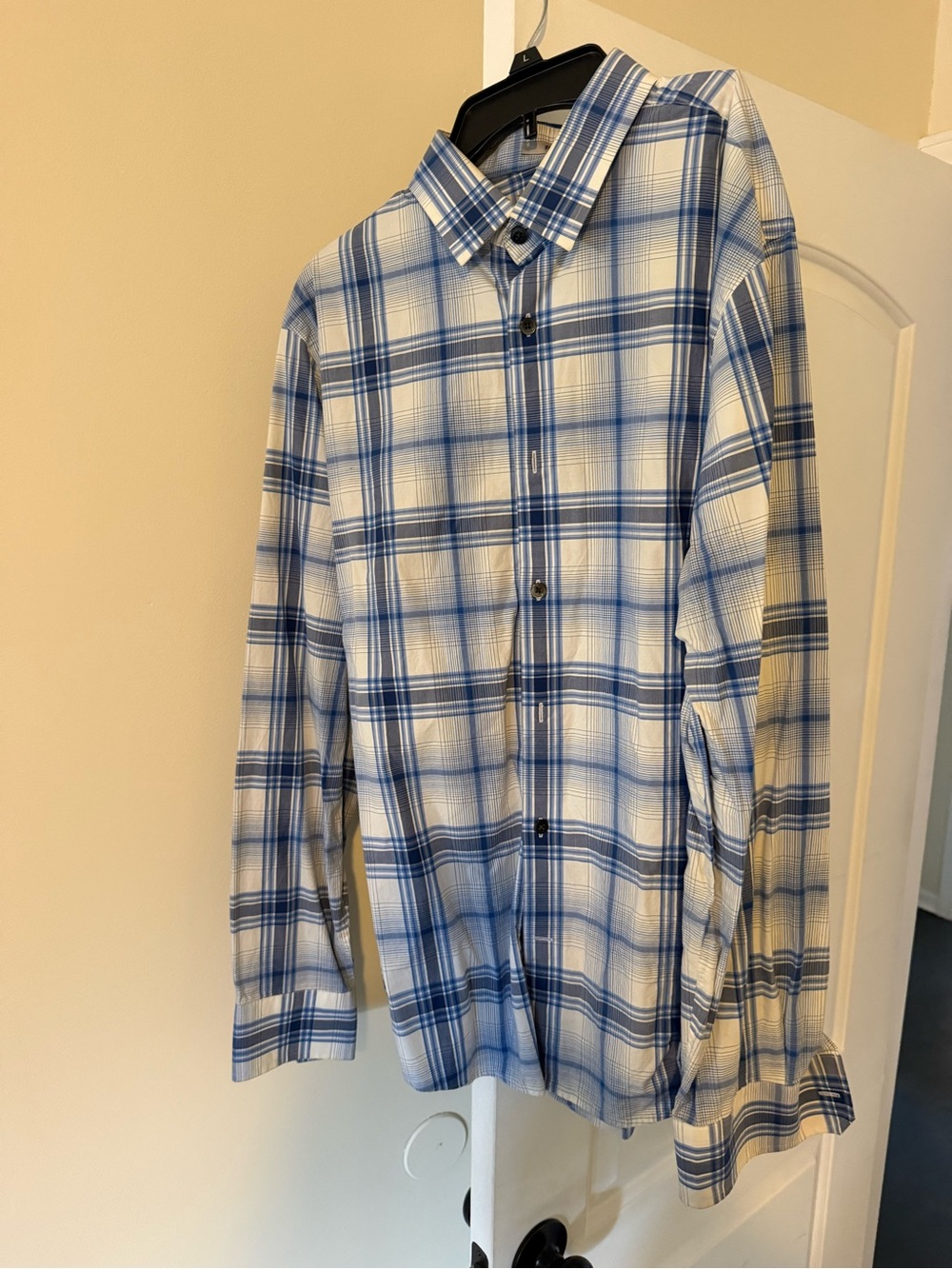 Express Blue and White Plaid Button-Down Shirt
